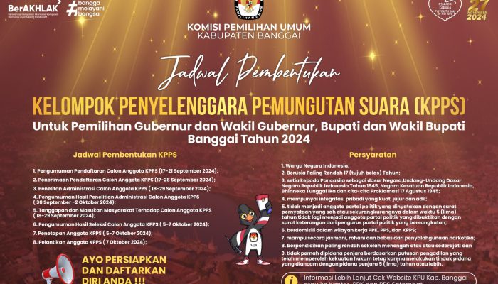 Dibuka Tanggal 17-28 September, KPU Banggai Buka Pendaftaran KPPS Untuk Pilkada 2024