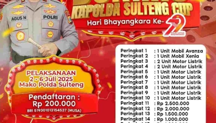 Lomba Domino Kapolda Sulteng Cup HUT Bhayangkara 79 Siapkan Hadiah Spektakuler: 2 Mobil MPV untuk Pemenang