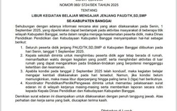 Disdikbud Banggai Liburkan Kegiatan Belajar PAUD hingga SMP pada 1 September 2025